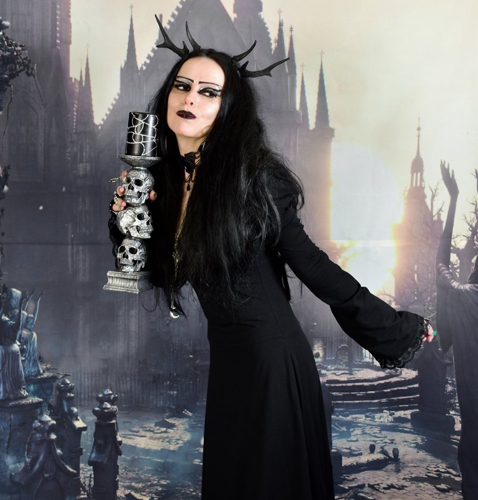 Gofficeia Witch Dress - witchy clothing - cotton lycra long witchy goth steampunk dress by Moonmaiden Gothic Clothing