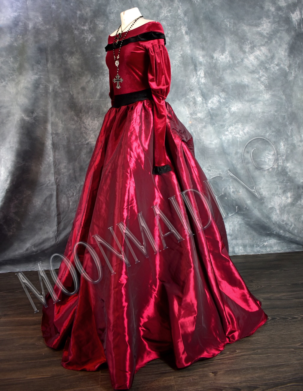 Morella Gown in Claret and Black