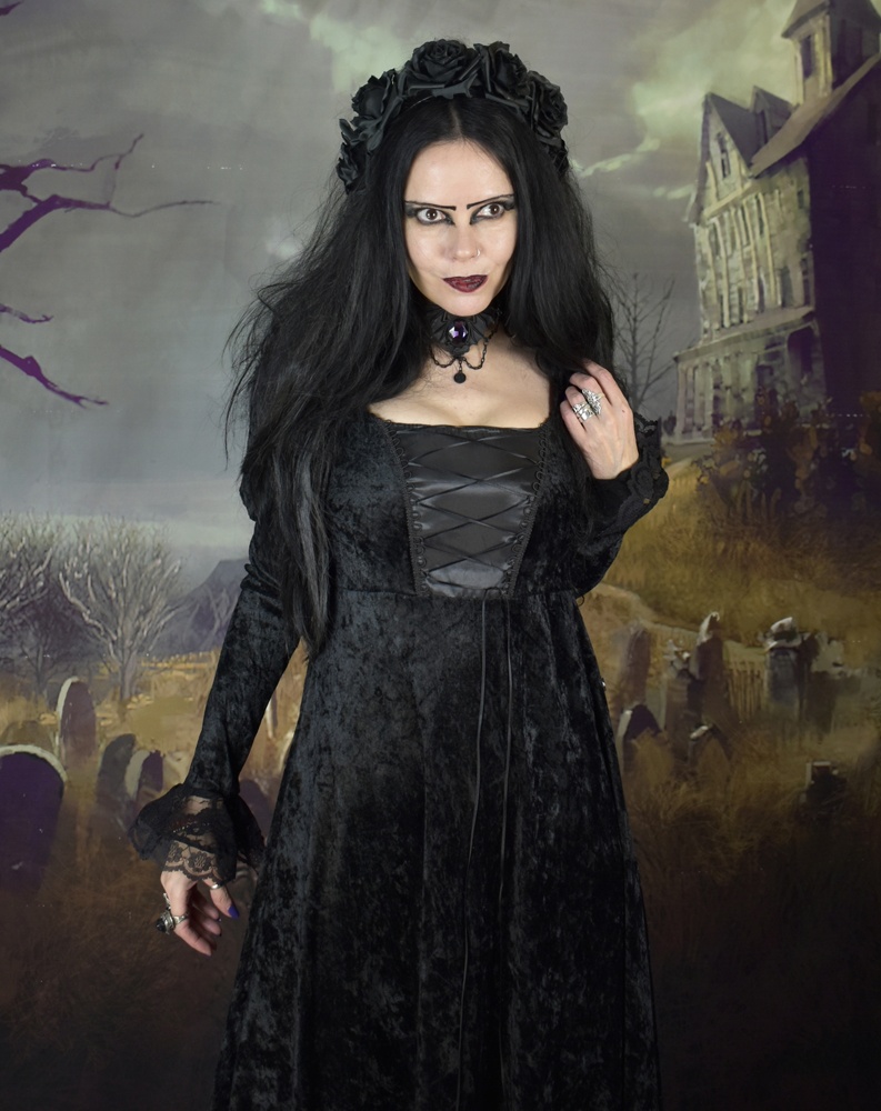 Vampire Betrothal Gown - crushed velvet gothic medieval empire-line witch dress by Moonmaiden Gothic Clothing