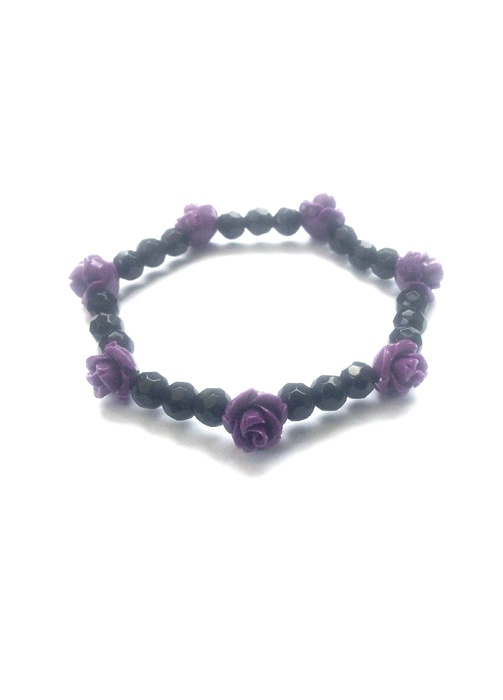 Purple Roses & Black Onyx Gemstone Bracelet