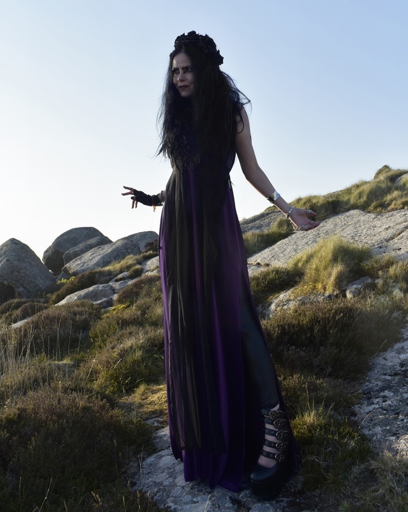 Pentagram Witch Dress - steamed velvet and mesh wiccan goth dress by Moonmaiden Gothic Clothing