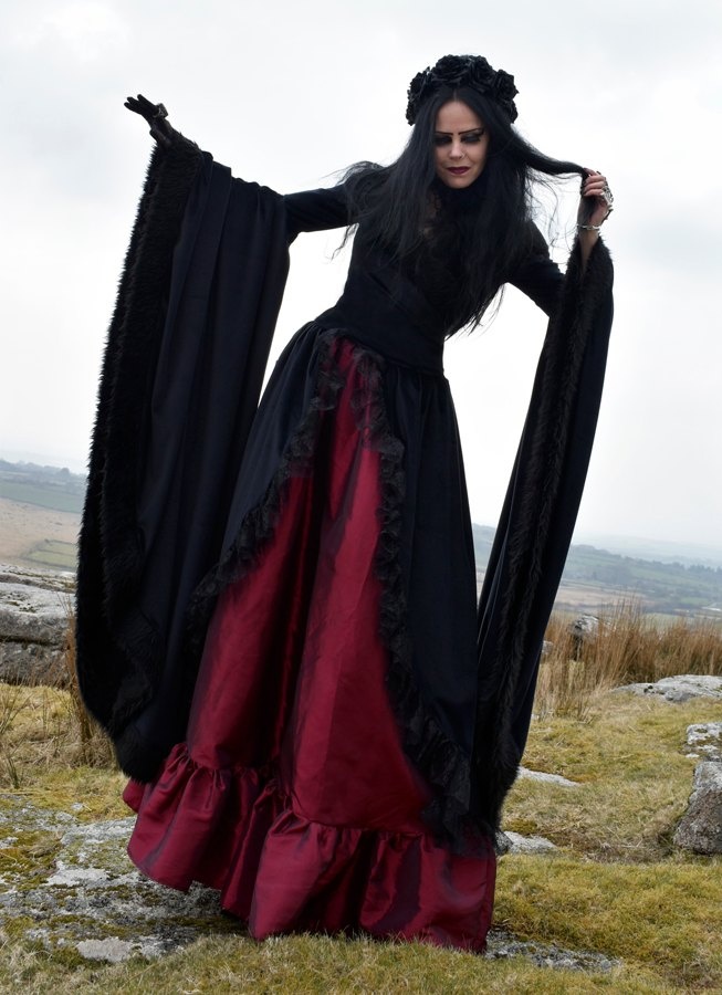 Masque of the Red Death Gown - Steamed Velvet, Taffeta, Lace and Faux Fur Medieval Goth Dress by Moonmaiden Gothic Clothing