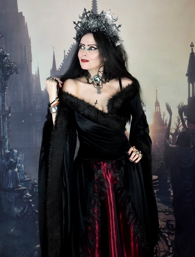 Masque of the Red Death Gown - Steamed Velvet, Taffeta, Lace and Faux Fur Medieval Goth Dress by Moonmaiden Gothic Clothing