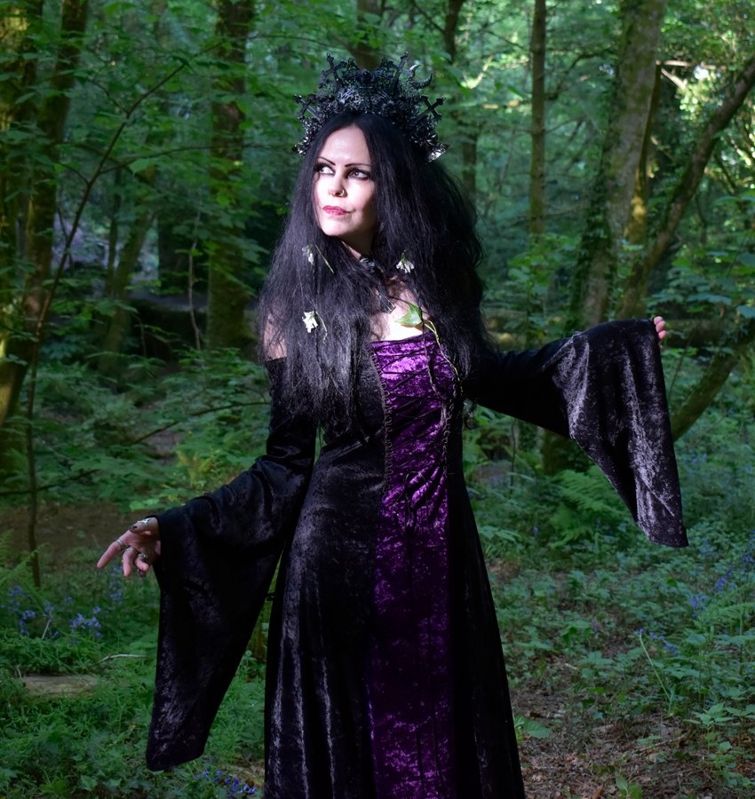 Morgana Maiden Dress - crushed velvet witchy gown by Moonmaiden Gothic Clothing