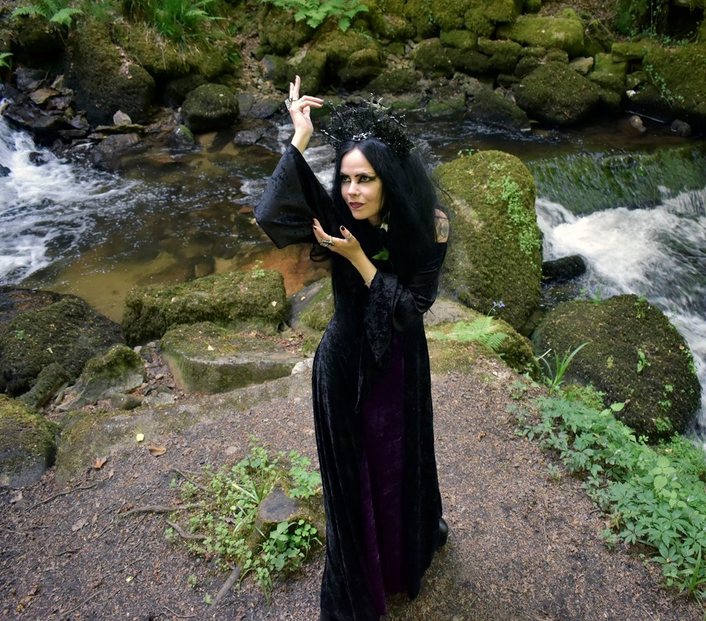 Morgana Maiden Dress - crushed velvet witchy gown by Moonmaiden Gothic Clothing