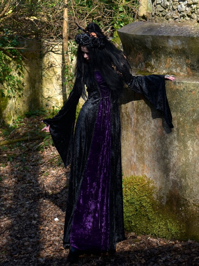 Morgana Maiden Dress - crushed velvet witchy gown by Moonmaiden Gothic Clothing