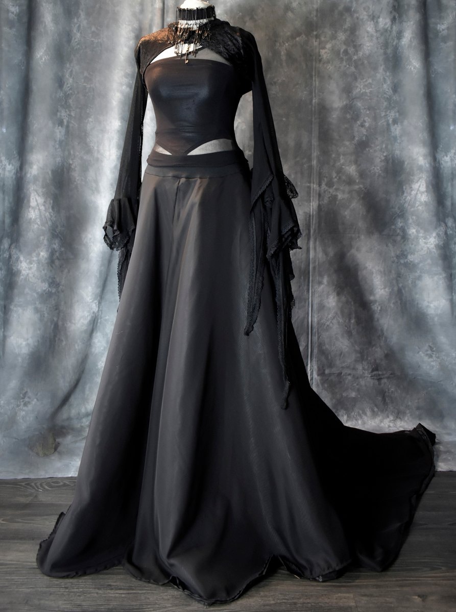 Haunted Enchantress Skirt - long witchy chiffon and taffeta skirt by Moonmaiden Gothic Clothing