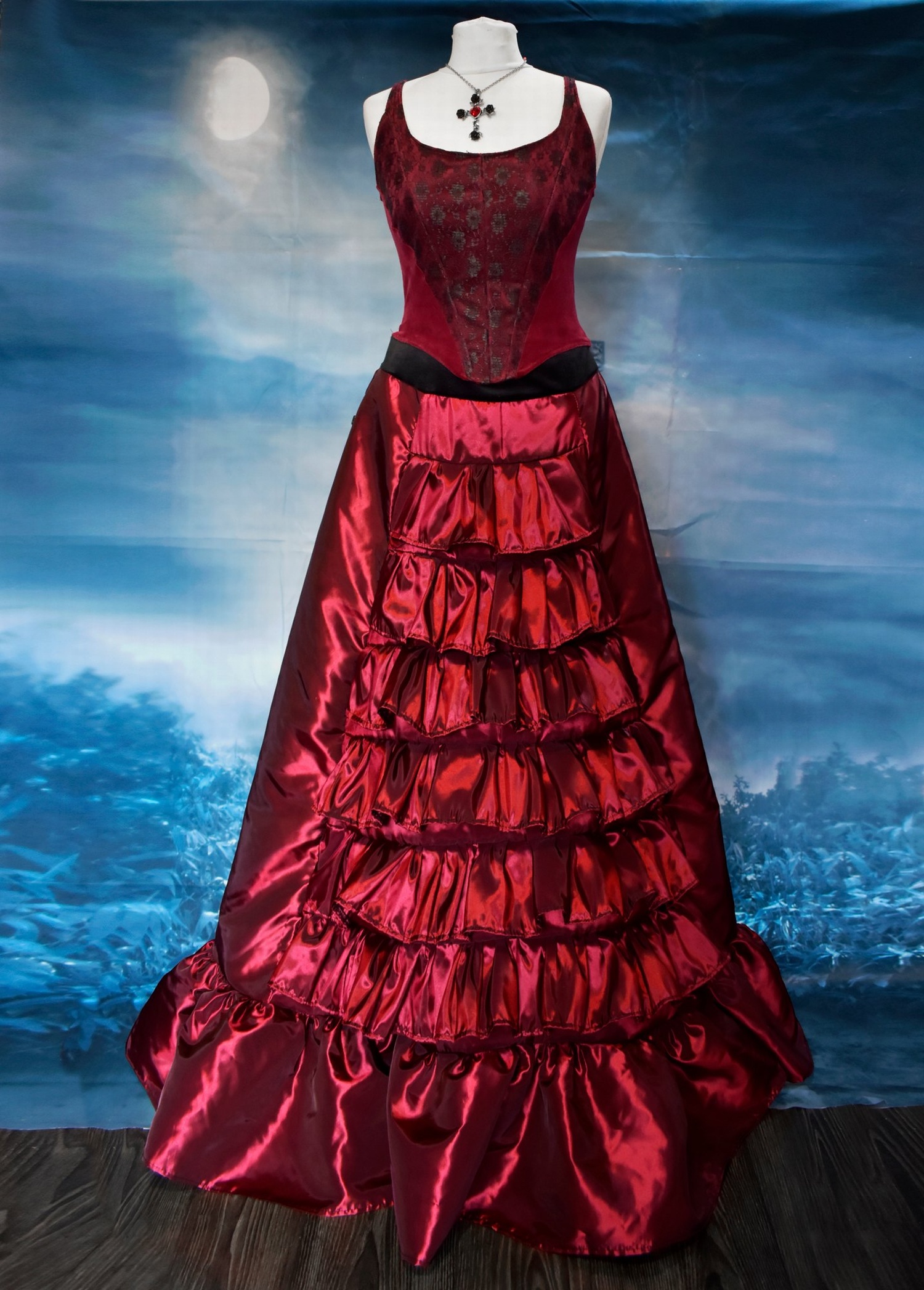 Graveheart Skirt in Claret Taffeta - with Vampire Heart Bodice - by Moonmaiden Gothic Clothing