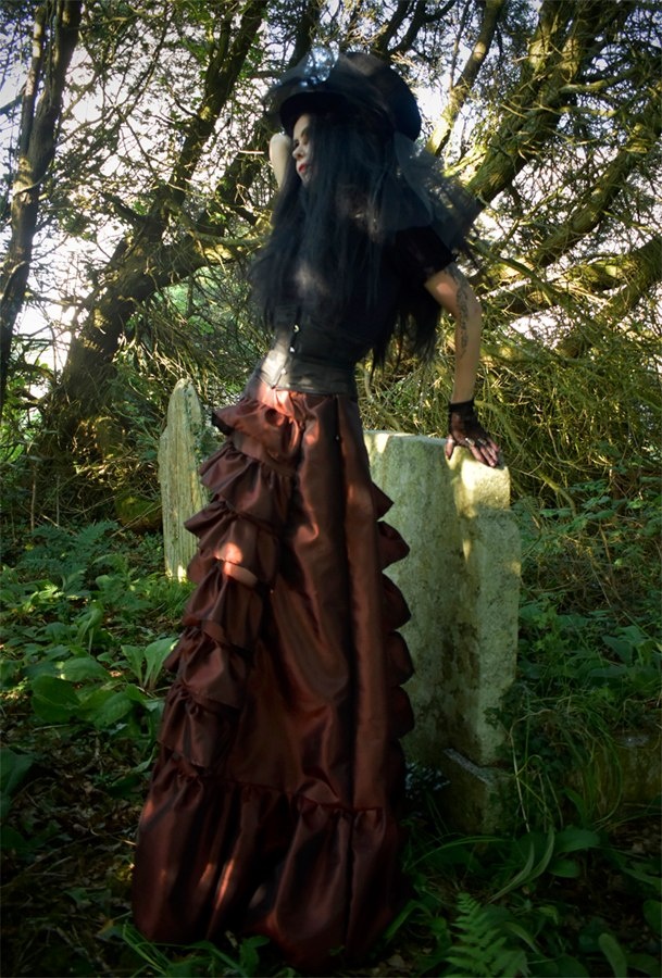 Graveheart Skirt - long tiered and ruffled taffeta steampunk goth witchy skirt by Moonmaiden Gothic Clothing