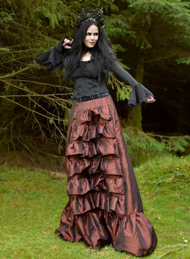 Graveheart Skirt - long tiered and ruffled taffeta steampunk goth witchy skirt by Moonmaiden Gothic Clothing