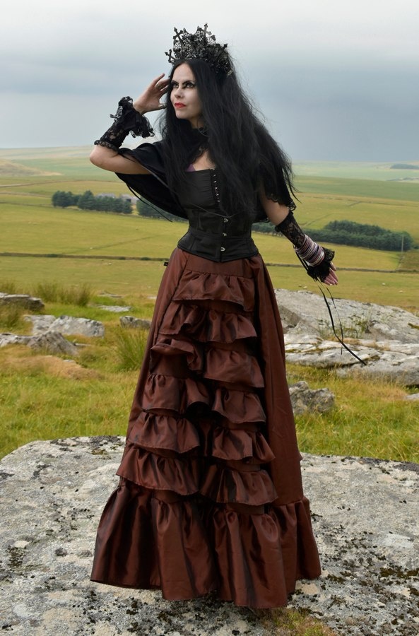 Graveheart Skirt - long tiered and ruffled taffeta steampunk goth witchy skirt by Moonmaiden Gothic Clothing