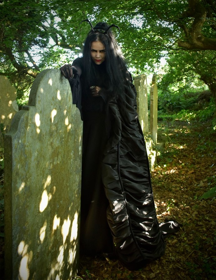 Lily Munsta Basic Witch Cloak - steamed velvet and taffeta Lily Munster goth witch cloak by Moonmaiden Gothic Clothing