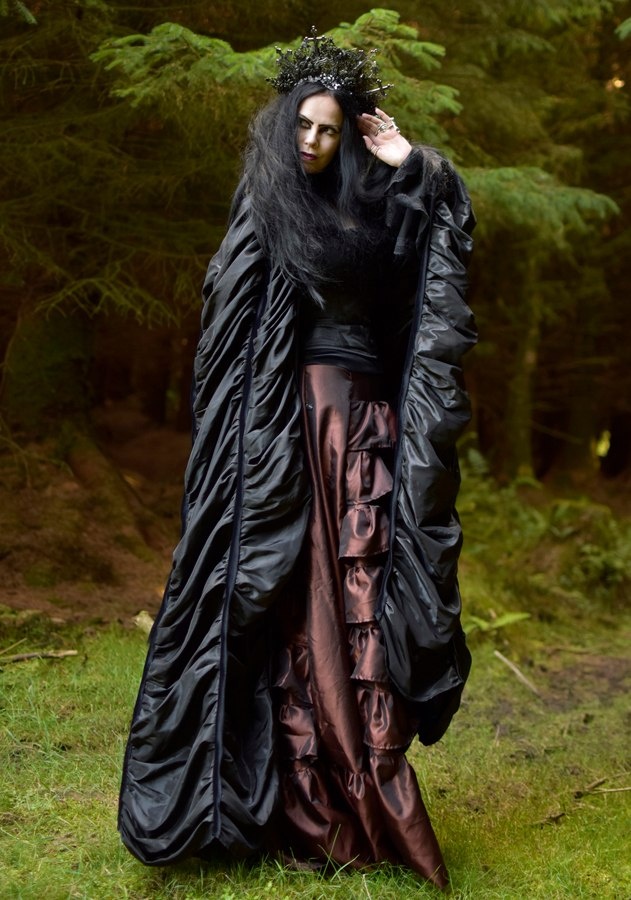 Lily Munsta Basic Witch Cloak - steamed velvet and taffeta Lily Munster goth witch cloak by Moonmaiden Gothic Clothing