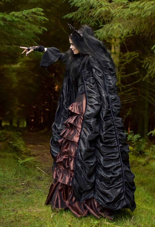 Lily Munsta Basic Witch Cloak - steamed velvet and taffeta Lily Munster goth witch cloak by Moonmaiden Gothic Clothing