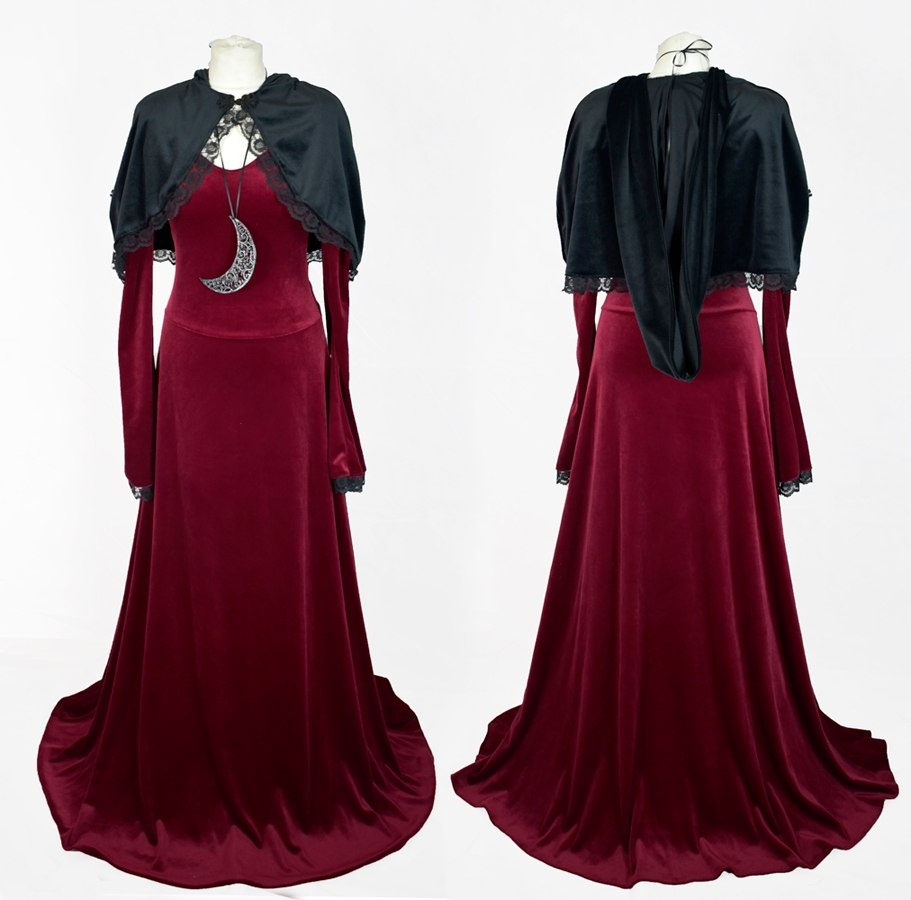 Adella Capelet - steamed velvet and lace trim hooded goth witch steampunk mini-cloak by Moonmaiden Gothic Clothing