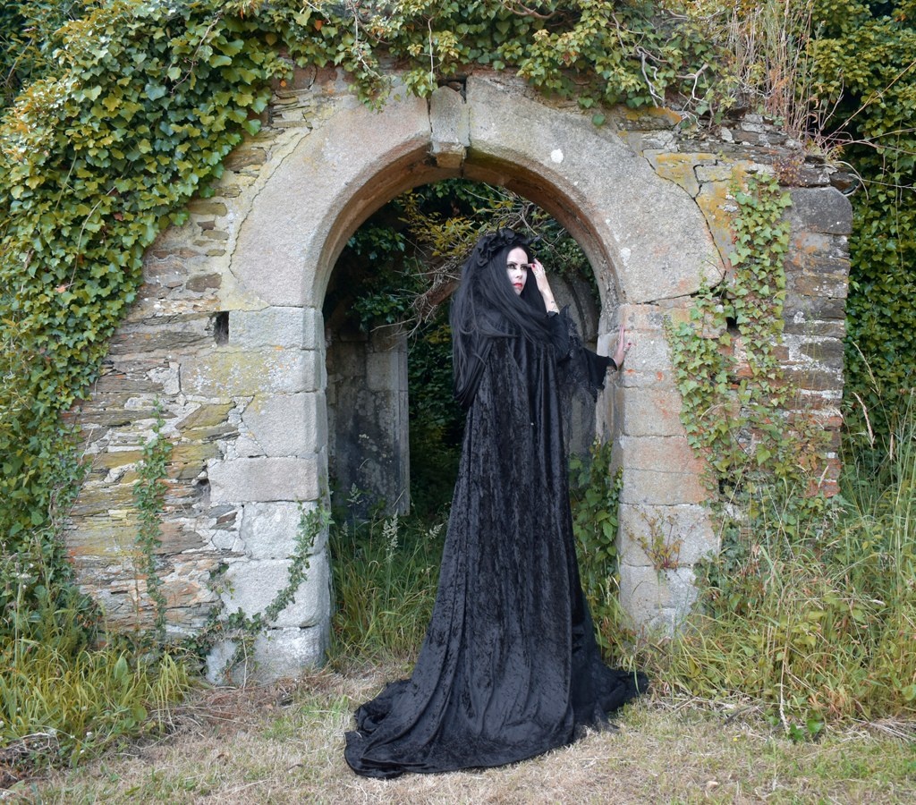 Morticia Requiem Cloak - crushed velvet witchy goth cape by Moonmaiden Gothic Clothing