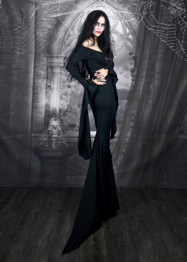 Morticia Raven Dress - cotton lycra addams family Morticia cosplay costume by Moonmaiden Gothic Clothing