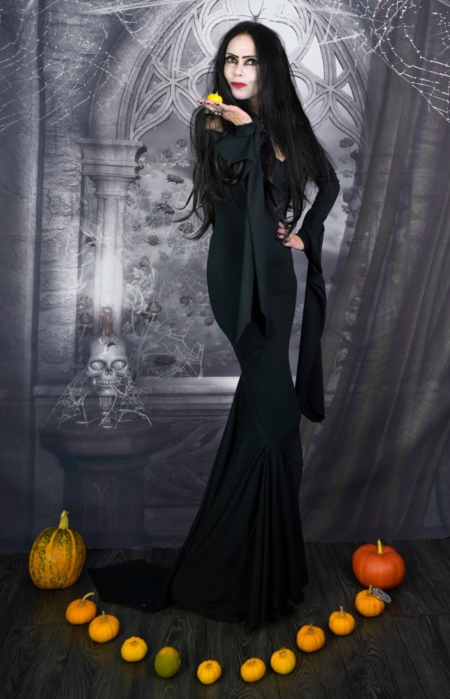 Morticia Raven Dress - cotton lycra addams family Morticia cosplay costume by Moonmaiden Gothic Clothing