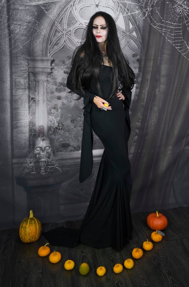 Morticia Raven Dress - cotton lycra addams family Morticia cosplay costume by Moonmaiden Gothic Clothing