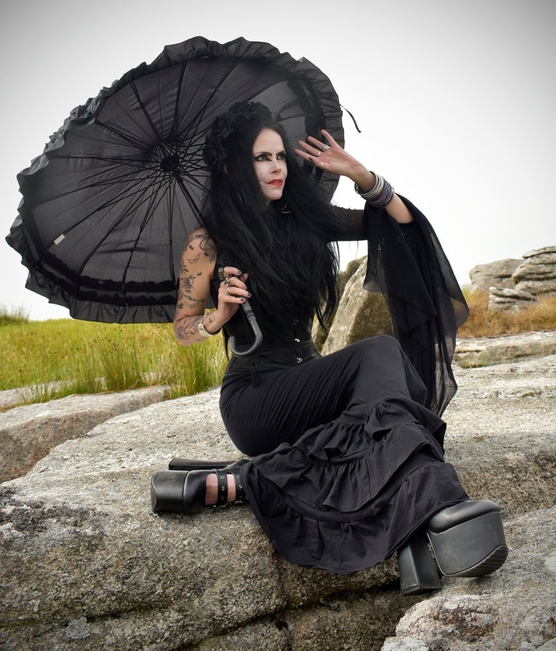 Nevermore Tears Skirt - long tiered cotton lycra morticia vamp skirt by Moonmaiden Gothic Clothing