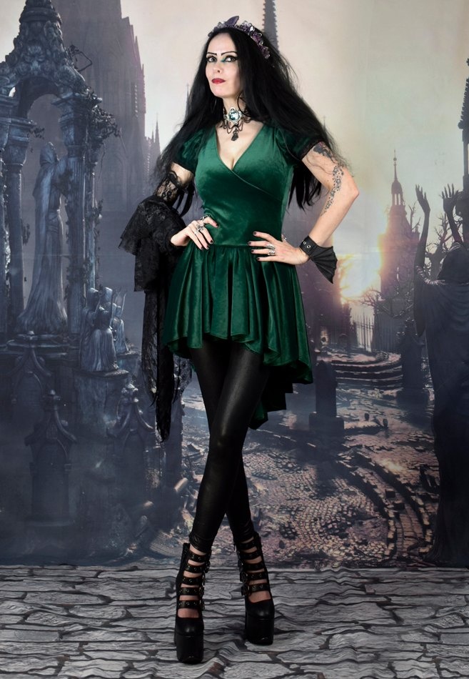 Sootikan Minidress - steamed velvet crossover hi-lo witchy mini dress by Moonmaiden Gothic Clothing