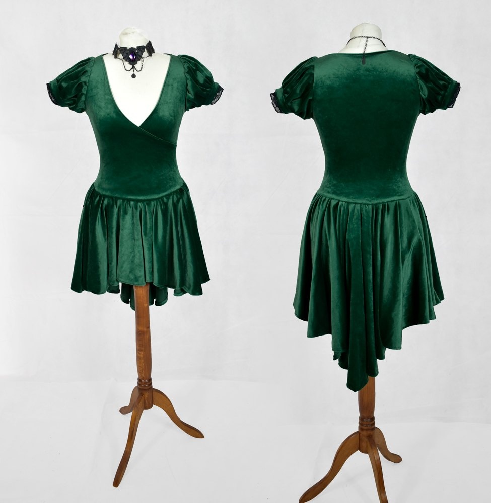 Sootikan Minidress - steamed velvet crossover hi-lo witchy mini dress by Moonmaiden Gothic Clothing