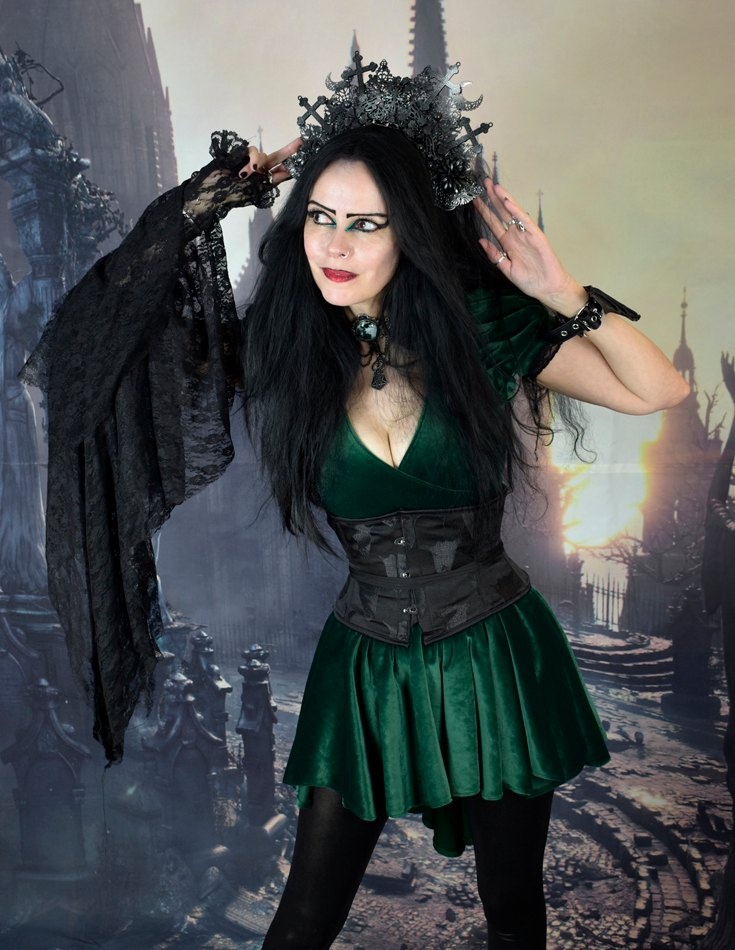 Sootikan Minidress - steamed velvet crossover hi-lo witchy mini dress by Moonmaiden Gothic Clothing