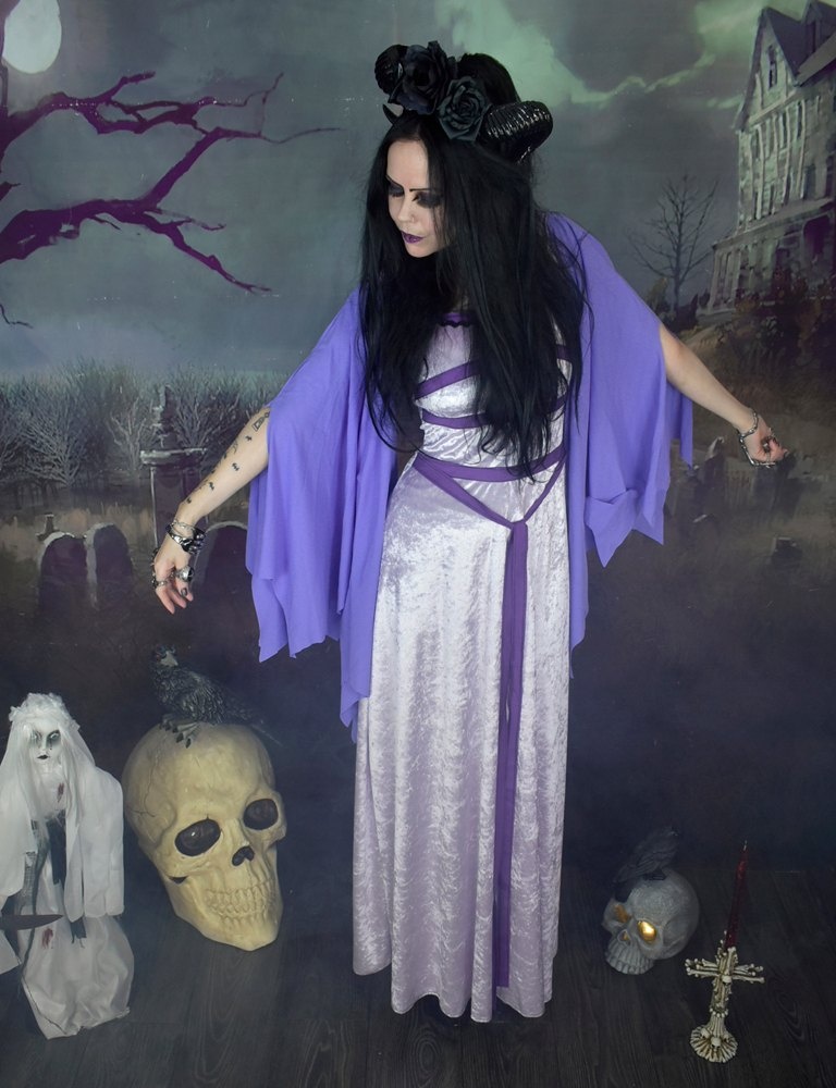 Lily Munster Dress - crushed velvet and mesh Yvonne De Carlo Munsters cosplay costume by Moonmaiden Gothic Clothing

