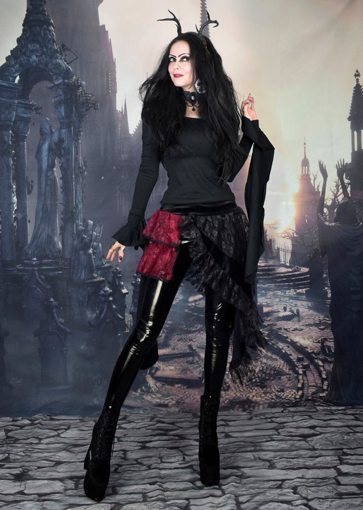 Mah Little Spooffeee Miniskirt - steamed velvet and lace steampunk witch mini skirt by Moonmaiden Gothic Clothing