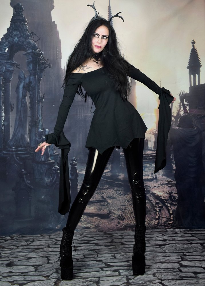 Darkraven Tunic Top - cotton lycra morticia elven goth long sleeved top by Moonmaiden Gothic Clothing