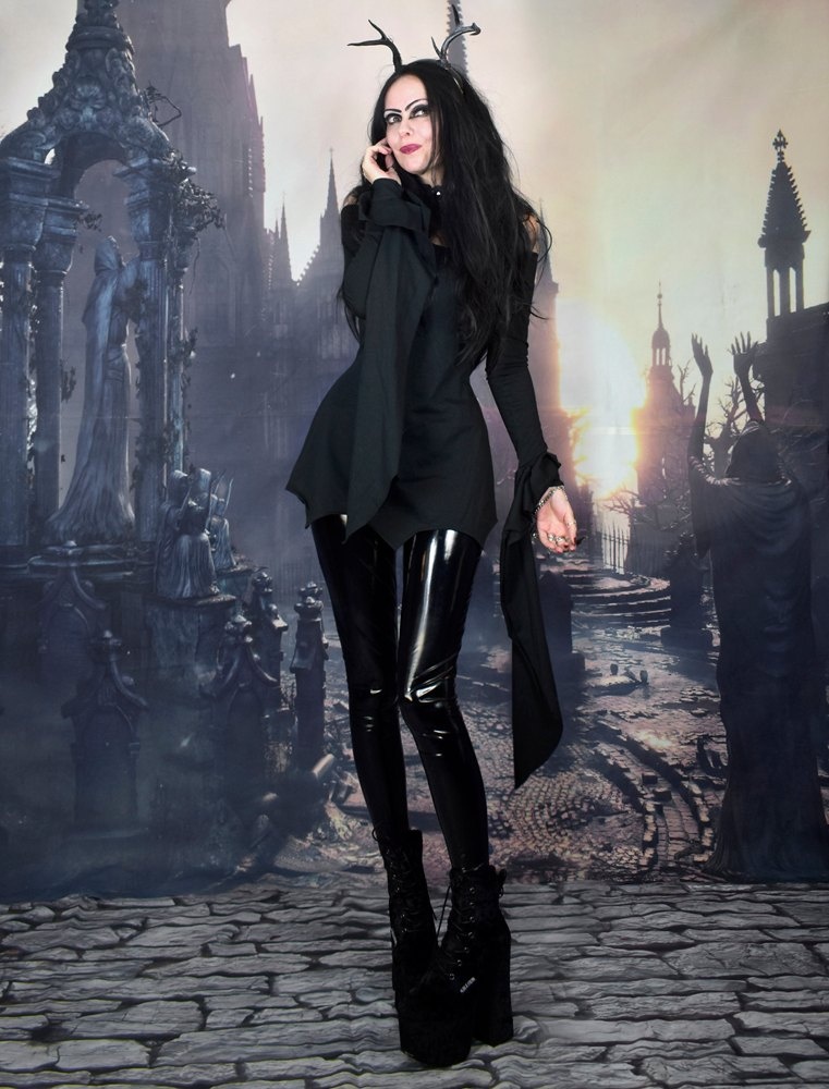 Darkraven Tunic Top - cotton lycra morticia elven goth long sleeved top by Moonmaiden Gothic Clothing