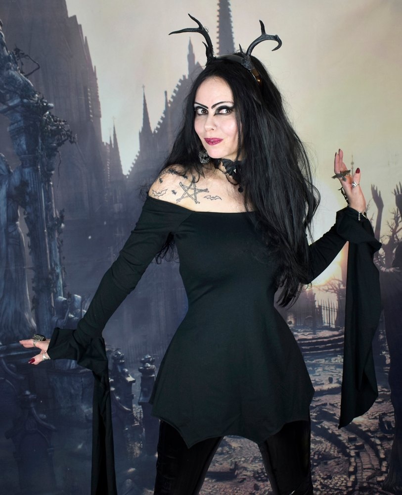 Darkraven Tunic Top - cotton lycra morticia elven goth long sleeved top by Moonmaiden Gothic Clothing