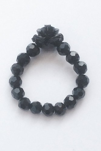 Black Rose &amp; Crystal Bead Stretch Ring