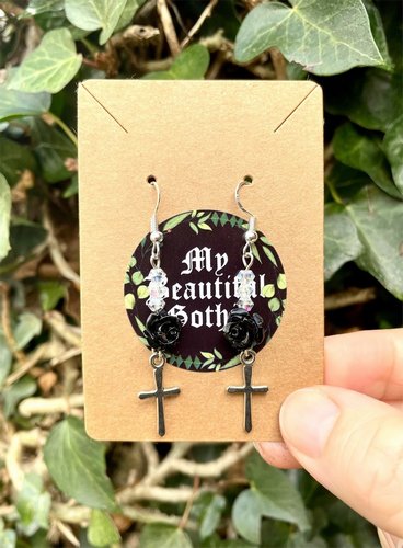 Black Rose &amp; Cross Earrings