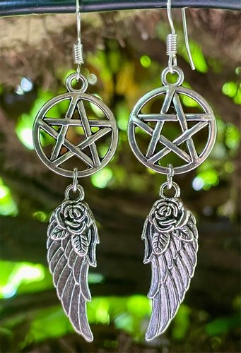 Pentacle & Rose Wing Earrings