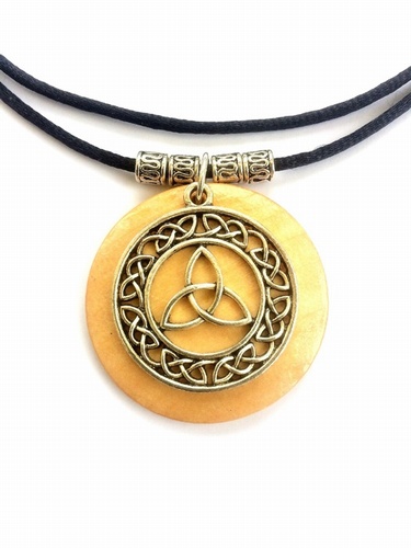 Wooden Necklace with Tibetan Silver Celtic Knot and beads
